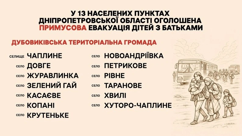 Прифронтова Дніпропетровщина готується до виїзду дітей: у Дубовиківській громаді стартувала примусова евакуація