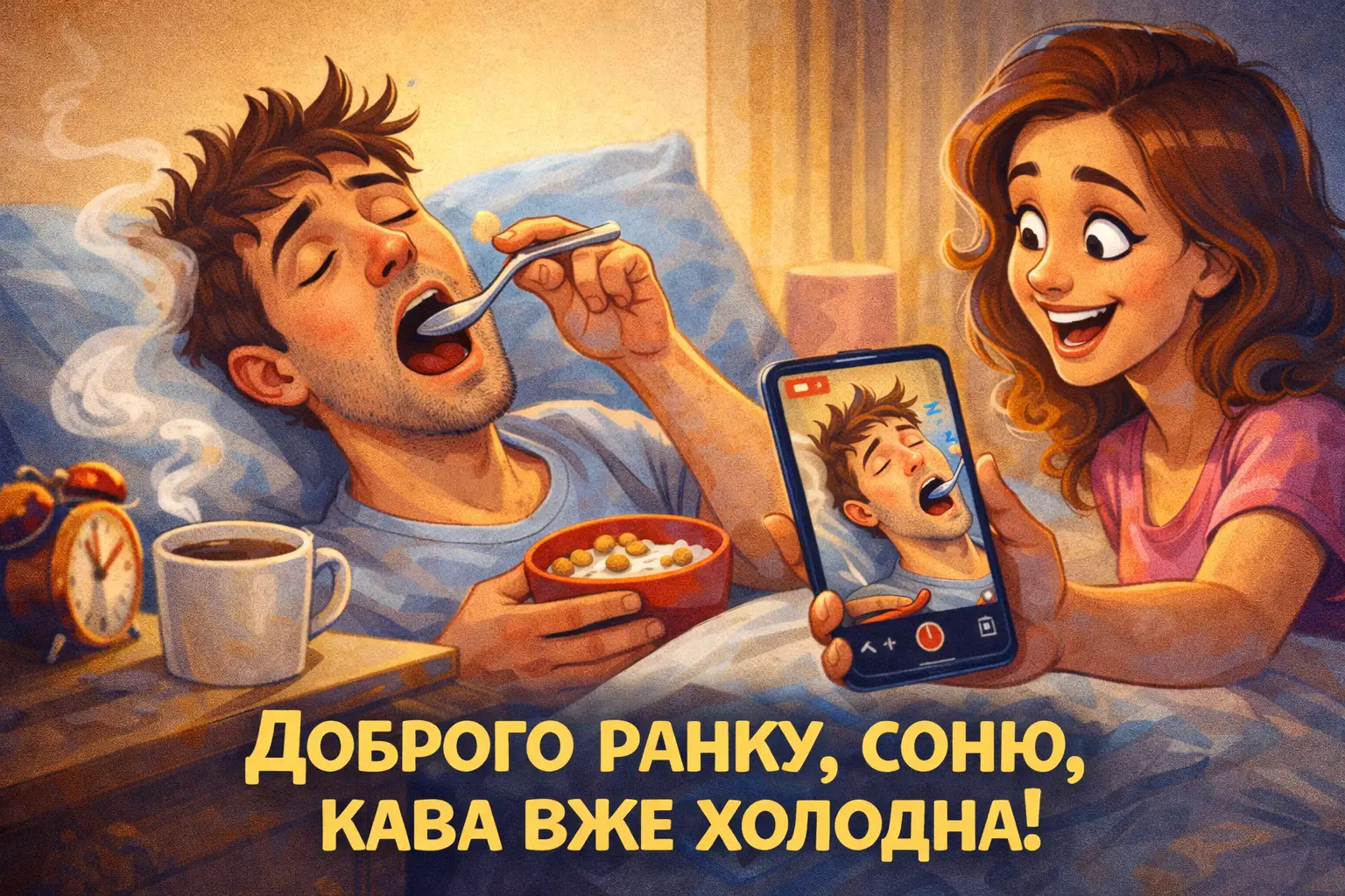 Доброго ранку, коханий чоловік: сучасний гумор у прикольних листівках для гарного настрою