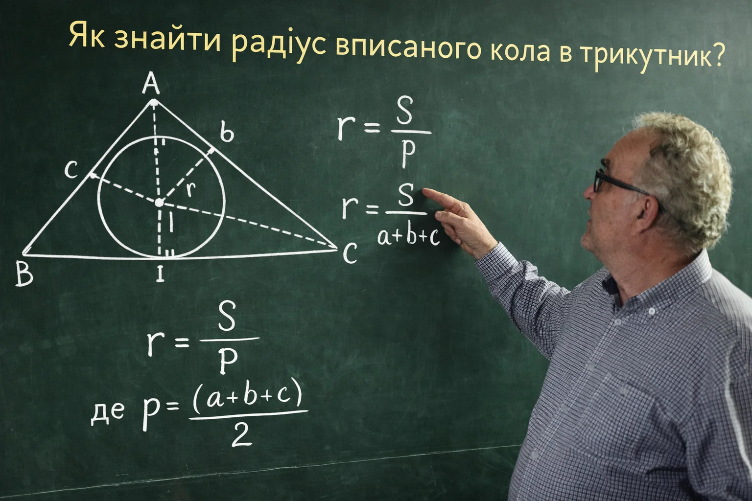 Як знайти радіус вписаного кола в трикутник за допомогою різних формул