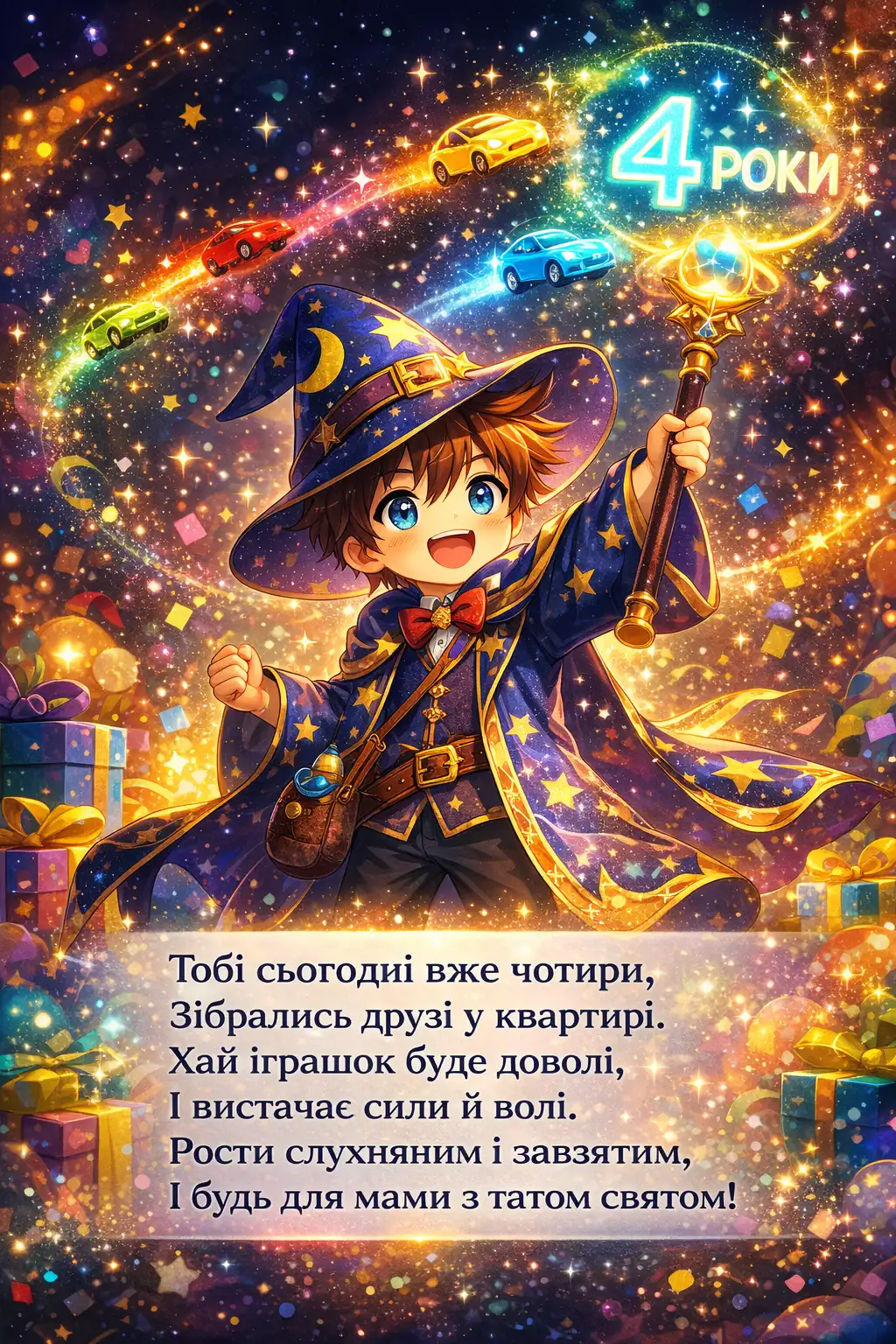 Привітання з днем народження хлопчику на 4 роки: вірші, проза та картинки
