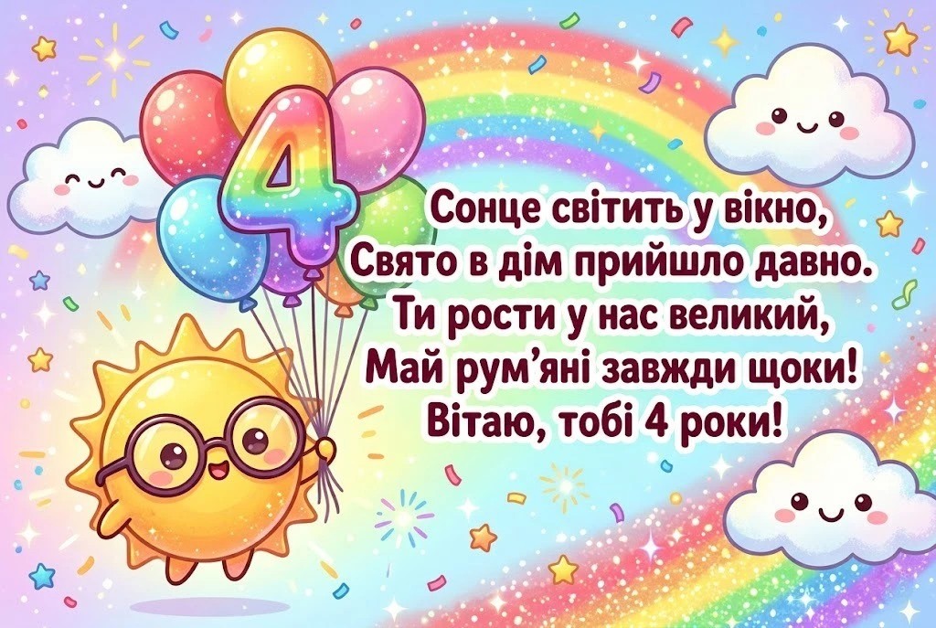 Привітання з днем народження хлопчику на 4 роки: вірші, проза та картинки