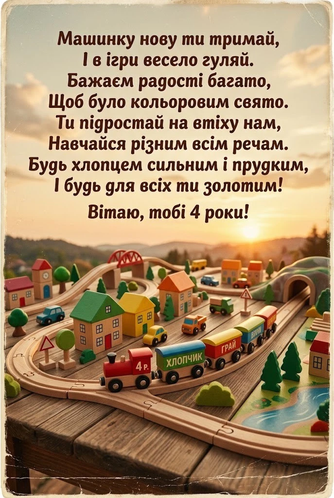 Привітання з днем народження хлопчику на 4 роки: вірші, проза та картинки
