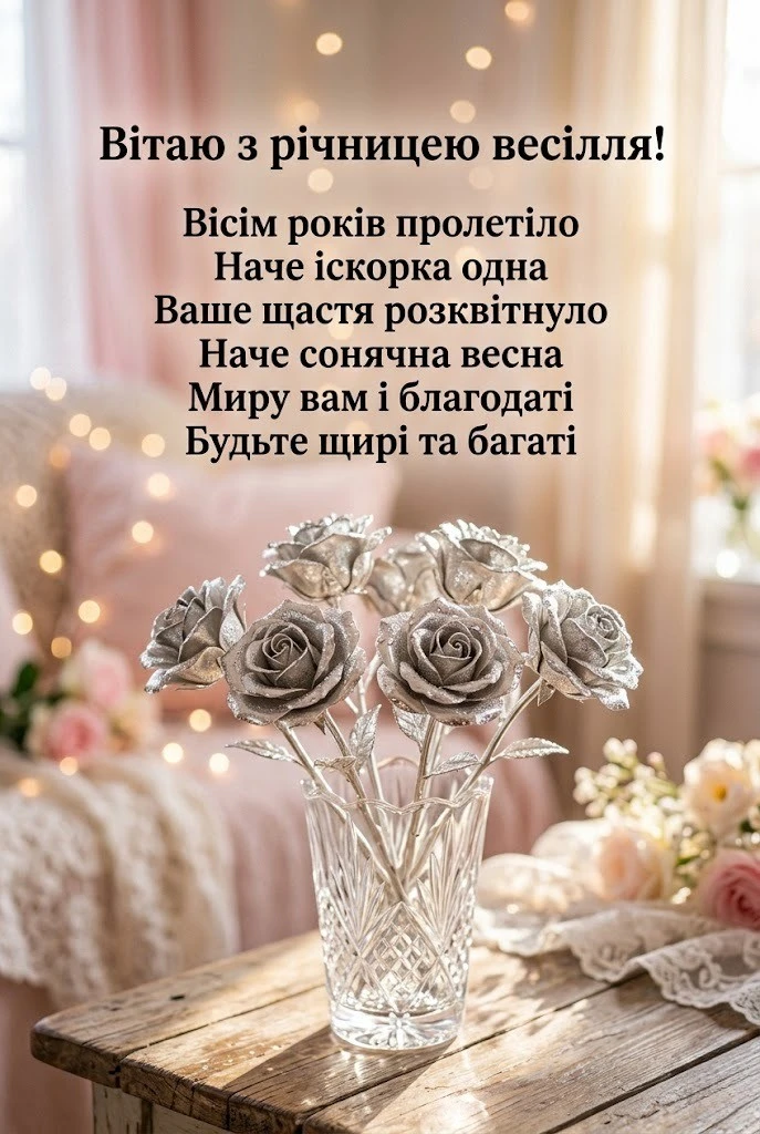 8 років весілля: найтепліші привітання та щирі побажання