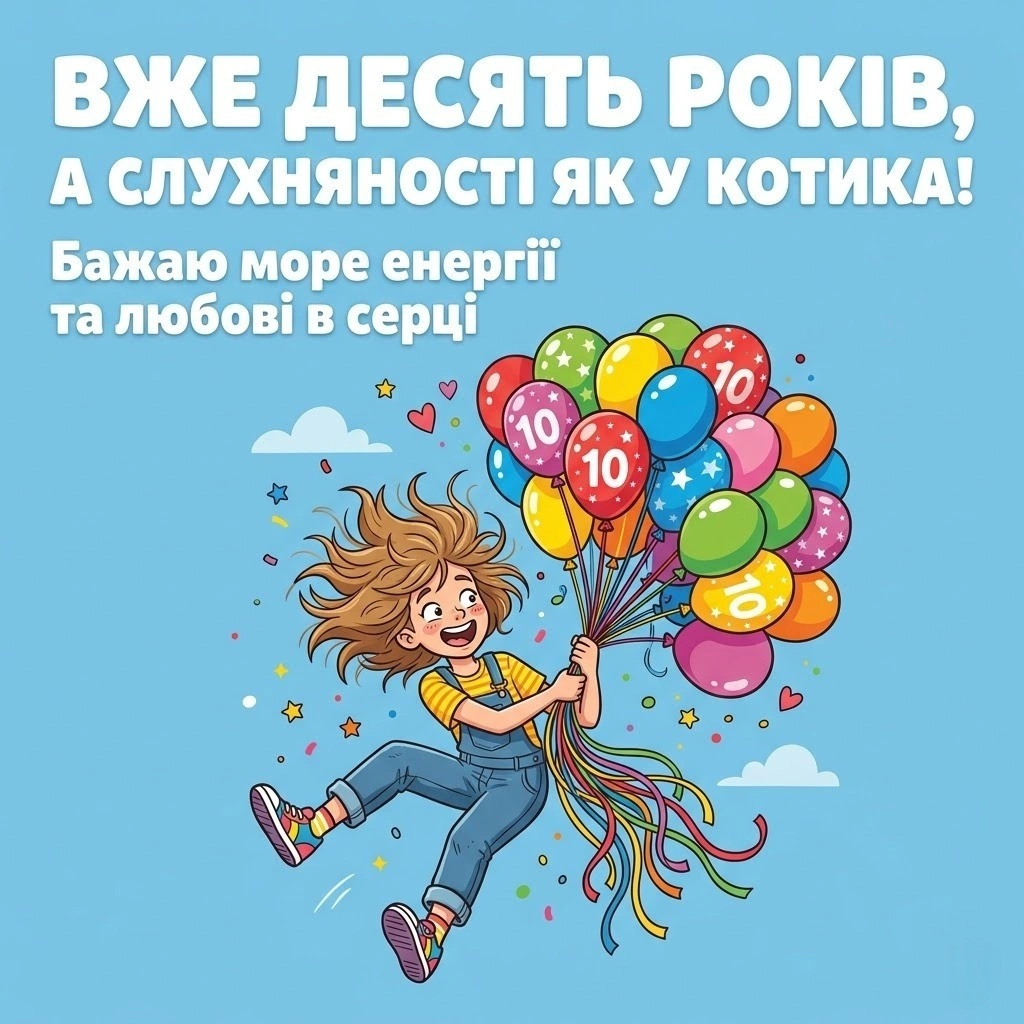 Привітання з днем народження дівчинці на 10 років від батьків, рідних та друзів