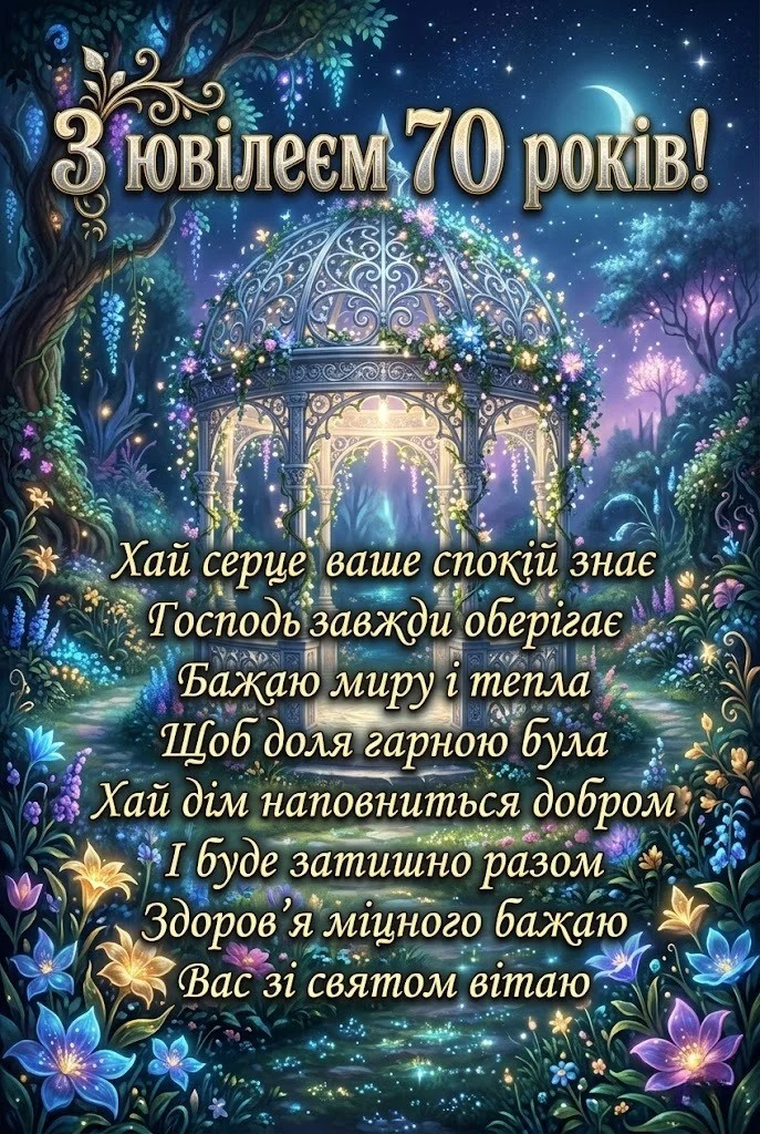 Красиві привітання для жінки з нагоди 70-річчя: вдячність за мудрість