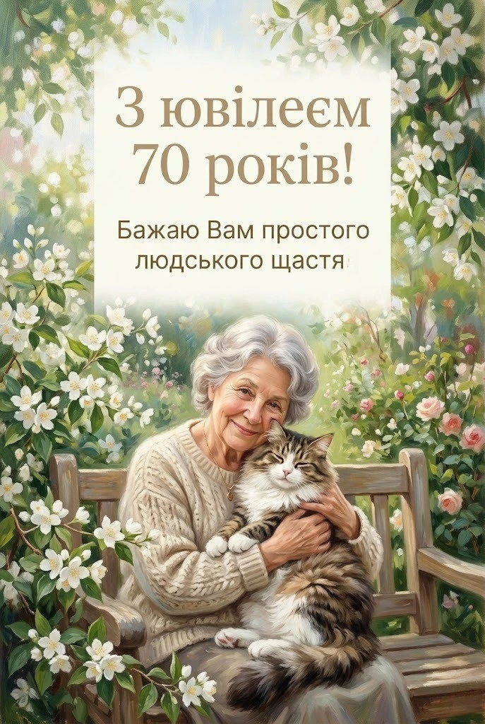 Красиві привітання для жінки з нагоди 70-річчя: вдячність за мудрість
