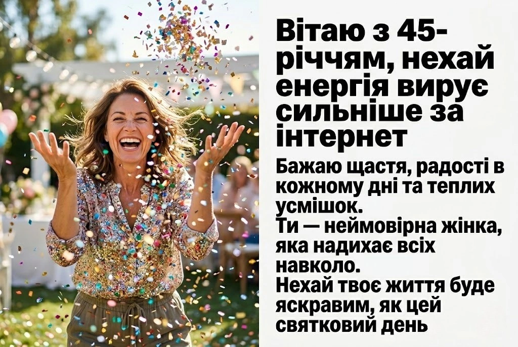 Прикольні привітання на 45 річний ювілей жінці: енергія, драйв та шарм