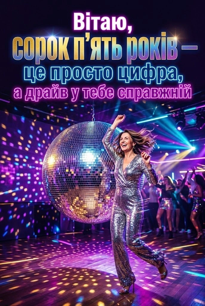 Прикольні привітання на 45 річний ювілей жінці: енергія, драйв та шарм